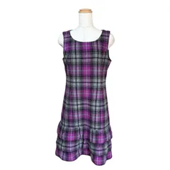 GALLERY VISCONTI ワンピース ウール 2 M相当 チェック 紫 フリル ギャラリービスコンティ ノースリーブ フレアワンピース