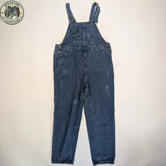 ​ヴィンテージ風 デニム オーバーオール ダメージ加工 サロペット L ゆるだぼ