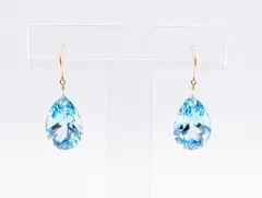 K18YG ブルートパーズ ピアス 大粒 雫型 約15×10mm フックピアス 全長27mm 18金イエローゴールド レディース