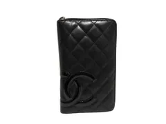 CHANEL シャネル 財布 カンボンライン A48660 ブラック ピンク レザー レディース ココマーク ラウンドファスナー長財布 シルバー金具