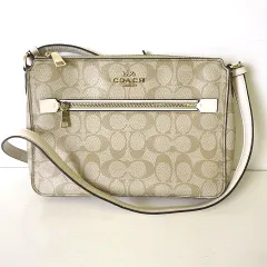 コーチ COACH 91013 ショルダーバッグ ロングショルダー シグネチャー PVC レザー ベージュ オフホワイト 美品