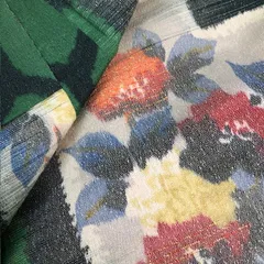 ［きものキレイ]　紬（袷)　緑　亀甲　花　レトロ着物　絹　身丈147㎝　裄丈61.5㎝　リユース　secondhand　T076