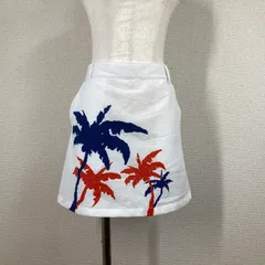 ルコックスポルティフ ゴルフ スカート 13 XL 白 シアサッカー スコート アロハ柄 ヤシの木 ストレッチ 大きいサイズ ゴルフウェア