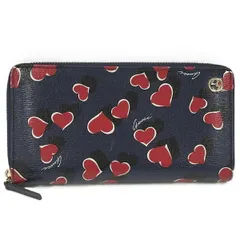 GUCCI ラウンドファスナー 長財布 インターロッキングG ハート柄 レザー ネイビー系 309705