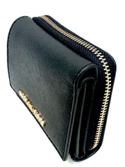 【亘】美品 MICHAEL KORS マイケルコース 三つ折り財布 レザー ブラック ゴールド金具 コンパクトウォレット【8266AM】D04