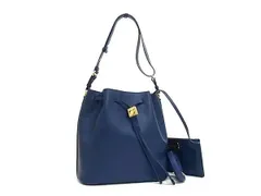 SALVATORE FERRAGAMO フェラガモ ショルダーバッグ ガンチーニ AU-21/F269 ブルー系 レザー レディース ドローストリング 2WAY ゴールド金具 美品