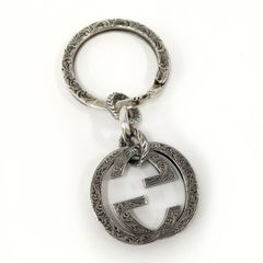 GUCCIメンズ アラベスク キーホルダー キーリングダブルG シルバー 925