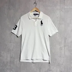 ラルフローレン ポロシャツ 白紺 ビッグポニー刺繍 XL 170 CLASSIC FIT ナンバリング 3 鹿の子半袖カットソー ゴルフ スポーツ カジュアル 90sヴィンテージ古着 ボーイズ メンズ レディース ユニセックス ゆるだぼ  高見え 定番 Y2K