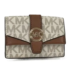 MICHAEL KORS 三つ折り財布 コンパクトウォレット MKシグネチャー レザー アイボリー ブラウン系