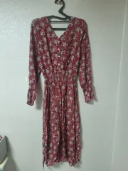 レッド 小花柄 ロング丈ワンピース