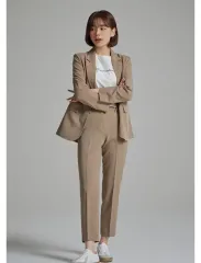 SPAO スリム ストレート スラックス ズボン (ベージュ S)