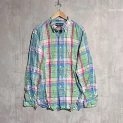 希少XL ラルフローレン マルチカラー チェックシャツ ポニー刺繍 緑 ピンク CLASSIC FIT クラシックフィット ゆるだぼ シティボーイ90sヴィンテージ古着 ビッグサイズ オーバーサイズ 長袖ボタンダウン1枚袖風 ストリート y2k パステルカラー