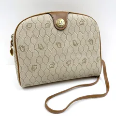 Christian Dior クリスチャンディオール ハニカム ショルダーバッグ PVC×レザー グレー×ブラウン×ゴールド金具