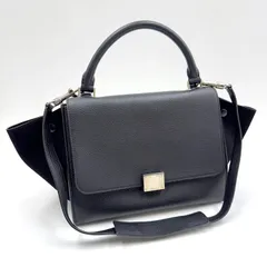 CELINE セリーヌ トラペーズ スモール 2WAYバッグ ブラック×シルバー金具 レザー×スエード 174683