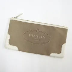 PRADA プラダ ポーチ キャンバス レザー ベージュ ホワイト