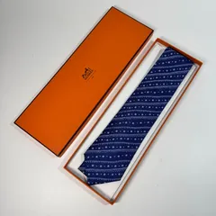 HERMES エルメス ドット×ストライプ シルクネクタイ ネイビーブルー 未使用品！ヴィンテージスーツ/フォーマル/制服
