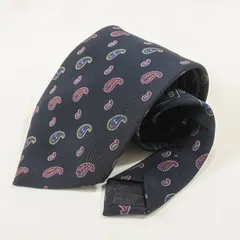 LOEWE ロエベ ネクタイ シルク ペイズリー 総柄 ネイビー パープル ブルー スペイン製 メンズ ビジネス フォーマル スーツ 結婚式 成人式 入学式 卒業式 通勤 高級 ブランド レギュラータイ 紳士 ドレス 古着 おしゃれ 華やか 上品