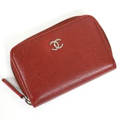 CHANEL シャネル キャビアスキン･コインケース レッド×シルバー金具 18398881