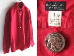 希少 90sビンテージ agnes b. homme アニエスベーオム コイン釦 コンチョ釦 コットン レギュラーカラーシャツ 1 レッド 赤のサムネイル