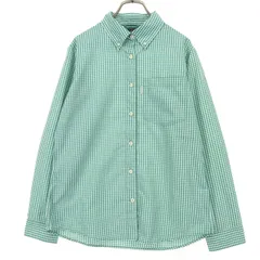 美品 mont-bell モンベル ギンガムチェック柄 長袖 ボタンダウンシャツ L グリーン レディース 古着