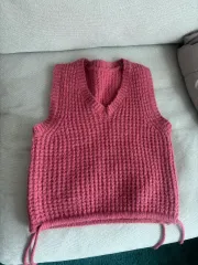 ピンク 編み ニット ベスト
