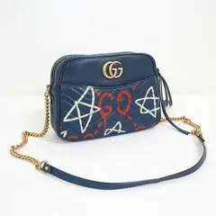GUCCI グッチ チェーンショルダーバッグ GGマーモント ゴースト レザー ネイビー 443499