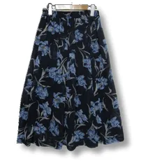 ◇【未使用】シフォン生地 花柄 ロングスカート フレアスカート ウエストゴム 透けない裏地あり ネイビー 青 Mサイズ ■管理番号L29863SSA26-260404-10（510）