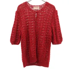 PINK HOUSE ピンクハウス 5分袖 透かし編み カーディガン レッド レディース 古着
