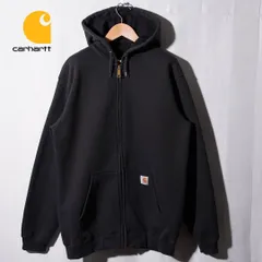 カーハート Carhartt ジップパーカー M 大きめ US 企画 ブラック ロゴ刺繍 オリジナルフィット ORIGINAL FIT ジップアップフーディ ストリート オーバーサイズ ビッグシルエット ワーク 裏起毛 パーカー ワーク系 古着 BBBのサムネイル
