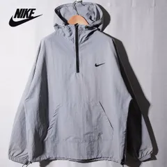 NIKE ナイキ アノラックジャケット L グレー ブラック 90s デザイン プリント ナイロンプルオーバー ストリート スポーツミックス ビッグシルエット 古着 F219