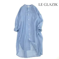 LE GLAZIK ラミーシャツ チュニック バンドカラー ラミー100% ブルー系 ロングシャツ ルグラジック ゆったりのサムネイル