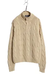 90s ポロ ラルフローレン ハイネック ケーブル ニット セーター メンズ M オールド リネン シルク ヘンリーネック シンプル 無地 高級素材