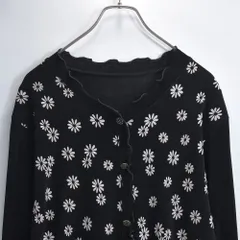 90〜00s Flower pattern デイジー柄 プリント メロウステッチ デザイン フェイクカーディガン プルオーバー トップス ジャパンヴィンテージ ビンテージ 古着 レディースL〜XL相当