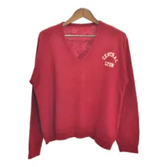 80年代 Vネック アクリル ニットセーター カレッジ レッド (メンズ L相当) 中古 古着 S2917