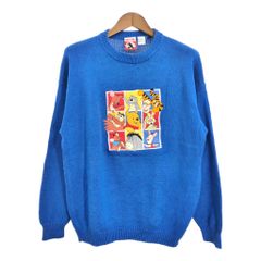 VALENTINO ニット セーター ターコイズブルー キャラクター刺繍 古着 