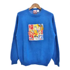 Disney ディズニー くまのプーさん コットン ニットセーター キャラクター ブルー (メンズ XL) 中古 古着 S2918