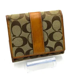コーチ COACH シグネチャー 二つ折り財布 お札入れ シルバー金具 男女兼用 ブラウン オレンジ レザー