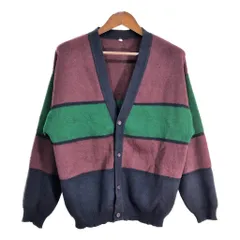アクリル ニット カーディガン ボーダー マルチカラー (メンズ L) 中古 古着 S3683
