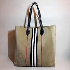 BURBERRY　バーバリー　ラージ　アイコンストライプ　スウェード　トートバッグ