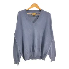 90年代 イギリス製 Eddie Bauer エディーバウアー Vネック コットン ニット セーター アウトドア ネイビー (メンズ L) 中古 古着 S3817