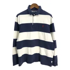 90年代 Polo by Ralph Lauren ポロ ラルフローレン ポロシャツ ボーダー ネイビー (メンズ XL) 中古 古着 S4029
