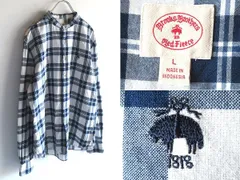 Brooks Brothers Red Fleece ブルックスブラザーズ 羊ロゴ刺繍 チェックシャツ バンドカラーシャツ L インディゴ ホワイト