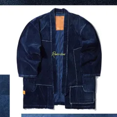 ★ハイクオリティ ウォッシュド インディゴ コーデュロイ コート ローブジャケット ミドル丈 ルーズ M〜XL オーバーサイズ デニム★684