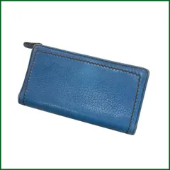 中古●ヒロフ/HIROFU●長財布 レザー ブルー系 ステッチ ウォレット 使用感あり 本革のサムネイル