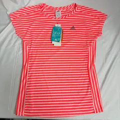 【新品タグ付】adidas アディダス Tシャツ 半袖 ボーダー ピンク オレンジ Lサイズ S92698 KBY92 レディース トップス スポーツウェア ランニング フィットネス UVカット 防臭 保管品