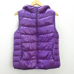 t■保存袋付き■ユニクロ/UNIQLO フーディー ライトダウンベスト■紫【レディースXL】LADIES/48【中古】