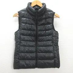 t■ユニクロ/UNIQLO 千鳥格子柄 ライトダウンベスト■黒系【レディースM】LADIES/50【中古】