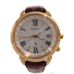 セイコー SEIKO ラッキーパスポート 腕時計 ウォッチ デイト 電波ソーラー 文字盤ホワイト 茶 ブラウン SSQV022 /FF
