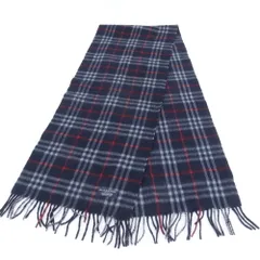 美品 バーバリー タグ付 カシミヤ 100％ フリンジ ストール 秋 冬 おしゃれ マフラー ネイビー 紺 メンズ レディース EEM DQ61-7【中古】