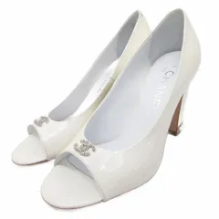 シャネル CHANEL ココマーク パンプス オープントゥ チャンキーヒール ビジュー フェイクパール 35.5 22.5cm 白 ホワイト ■IBO93